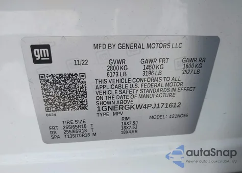 2023 Chevrolet Traverse Fwd Lt Cloth from USA, damaged, VIN 1GNERGKW4PJ171612